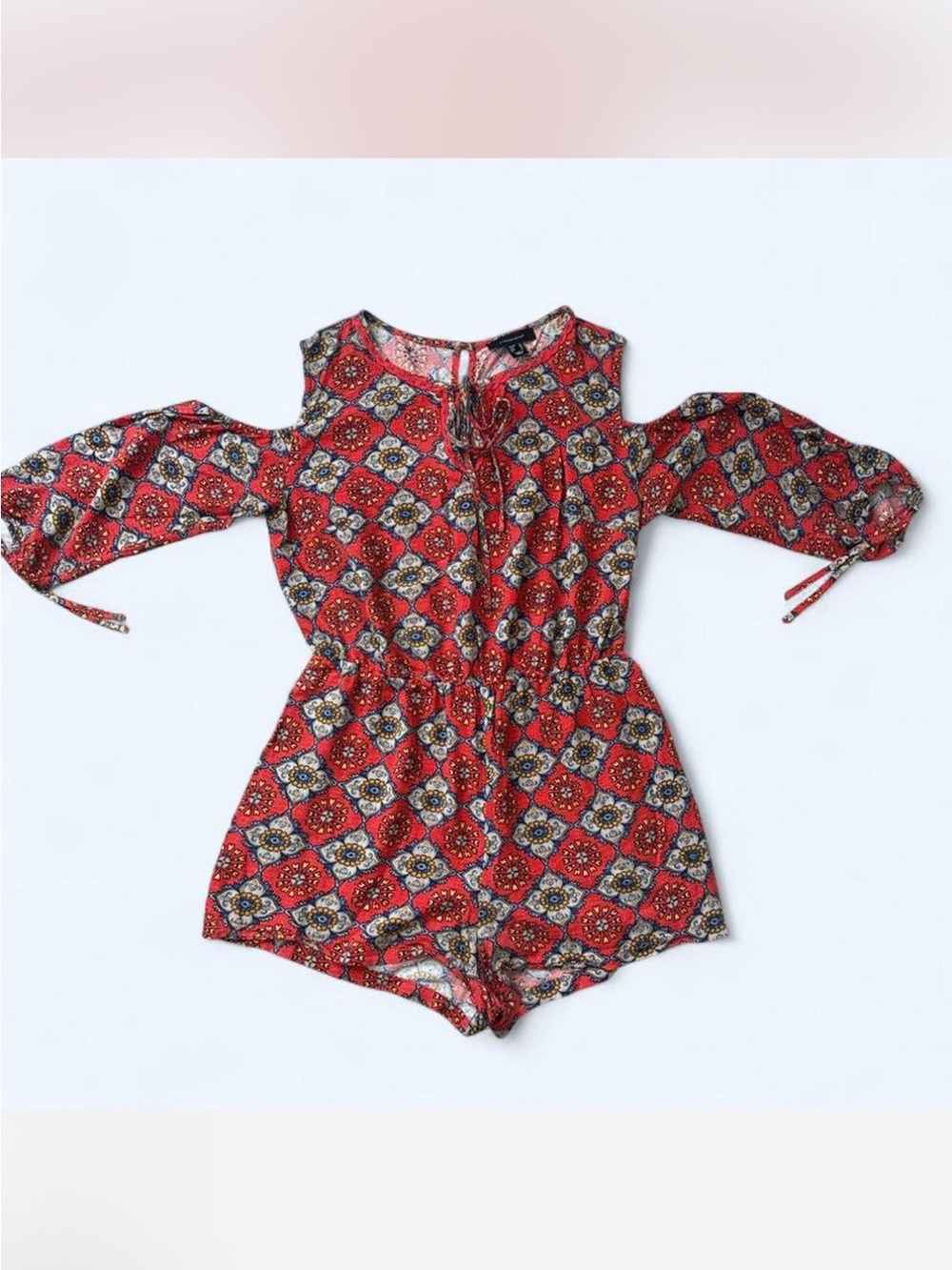 Atmosphere Red Printed Cold-Shoulder Romper